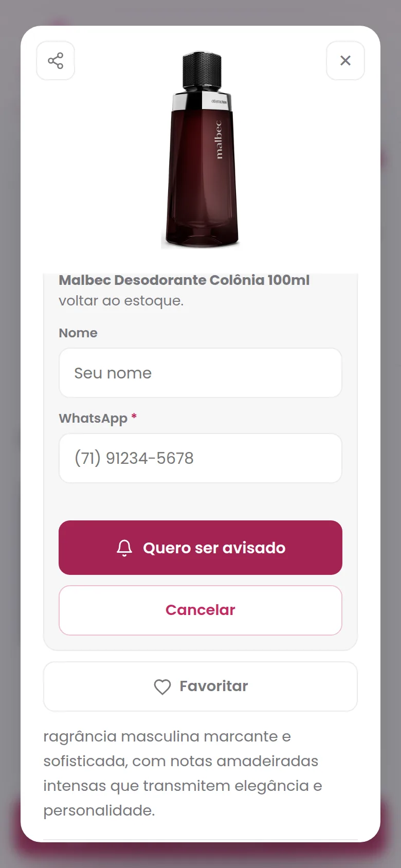 Formulário Avise-me quando chegar