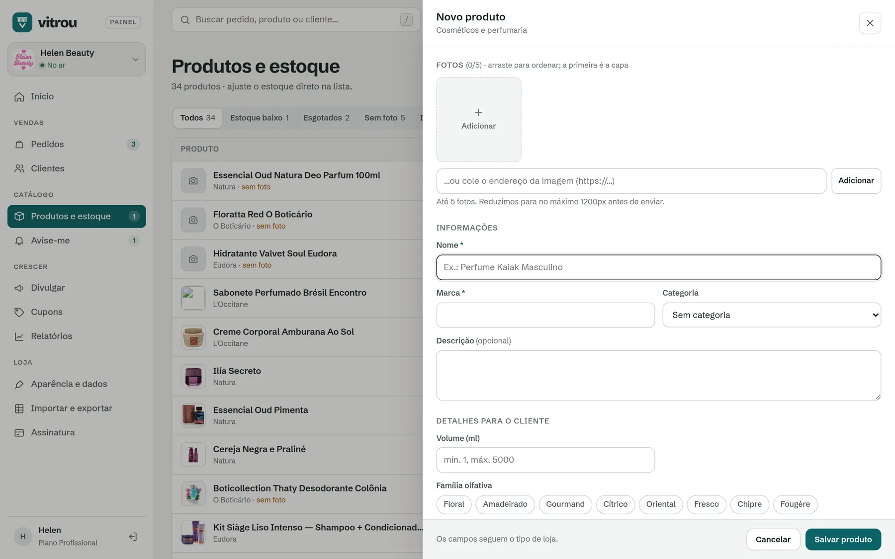 Painel de novo produto
