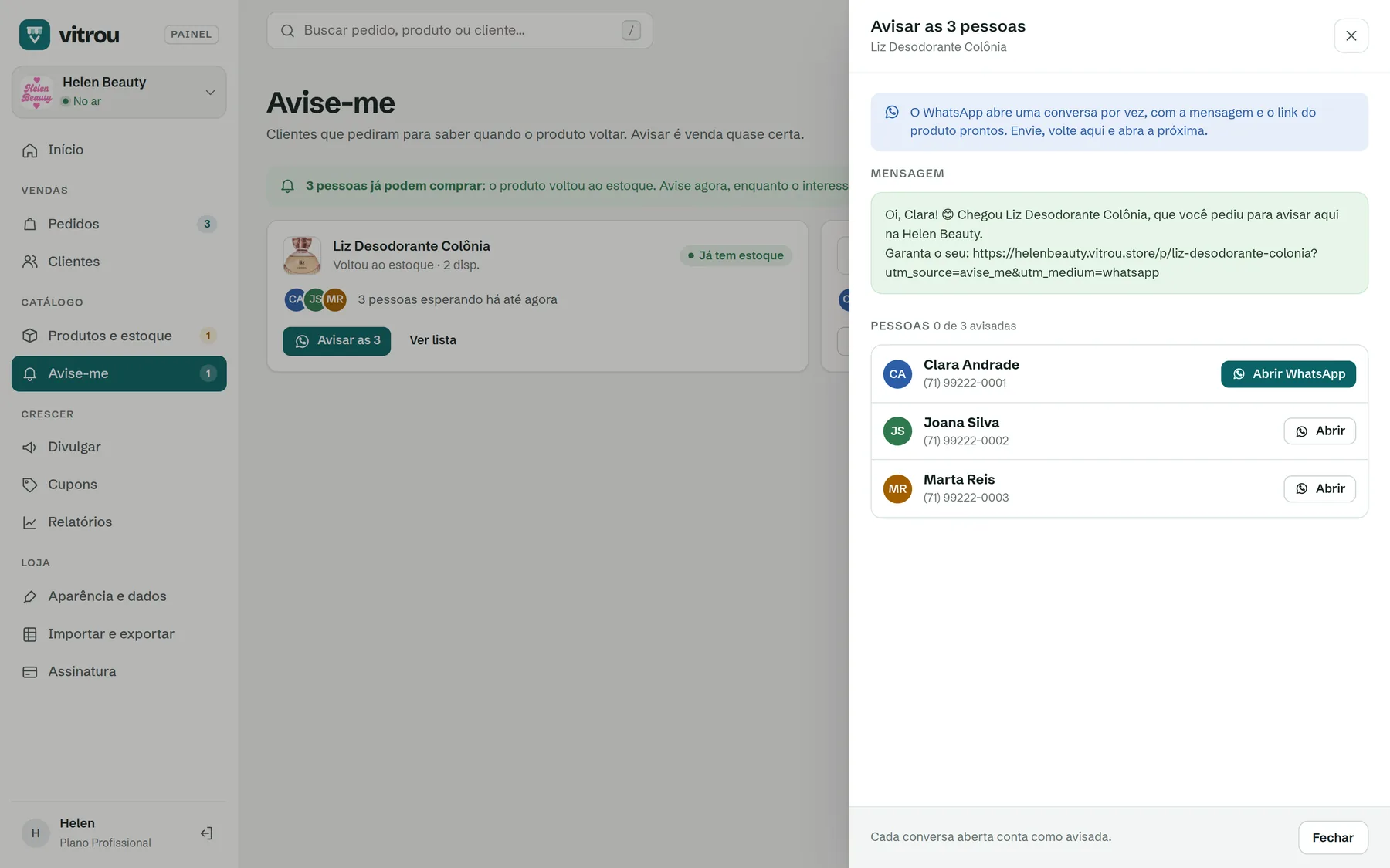Painel para avisar as pessoas no WhatsApp