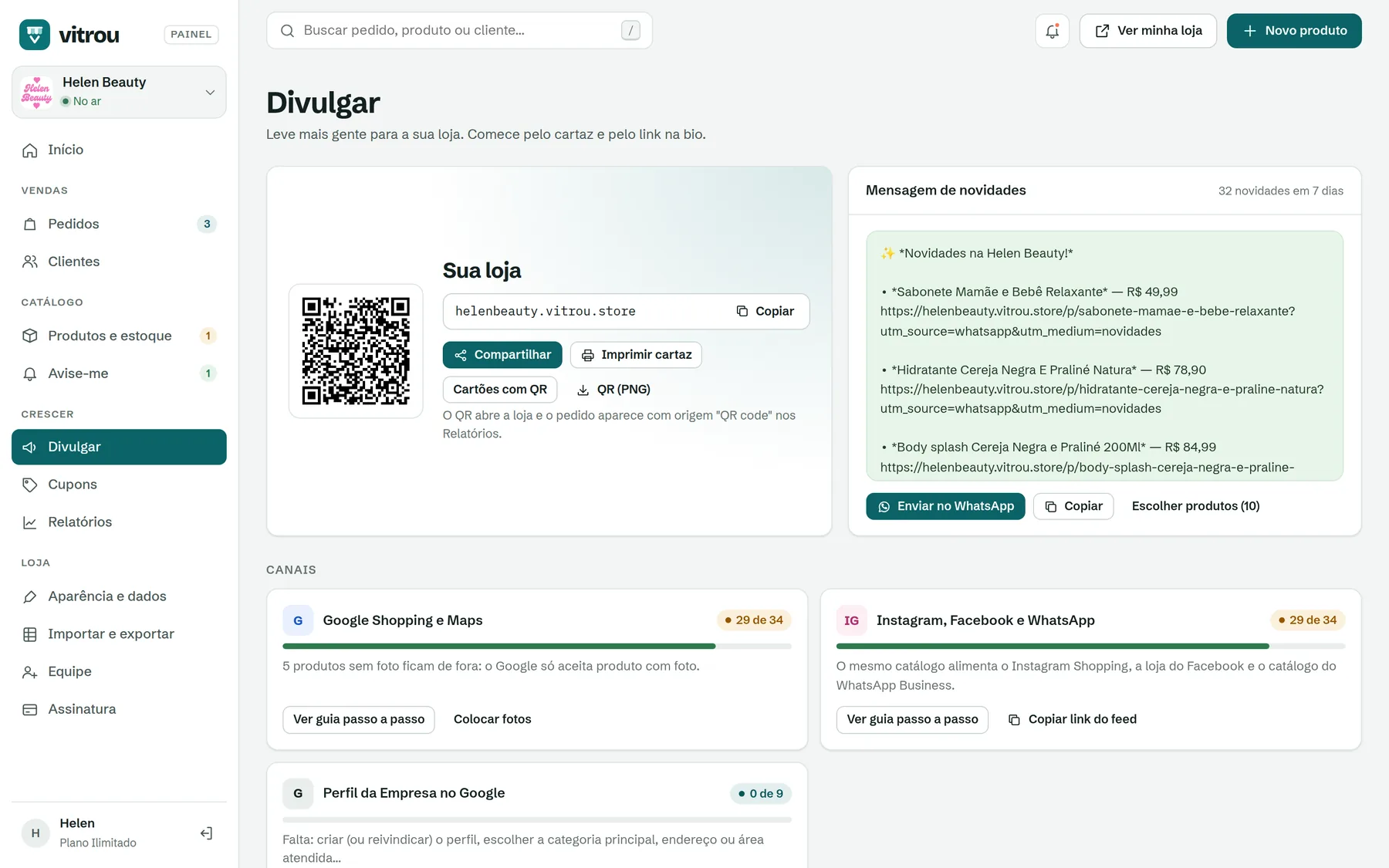 Tela de divulgação com QR code e canais